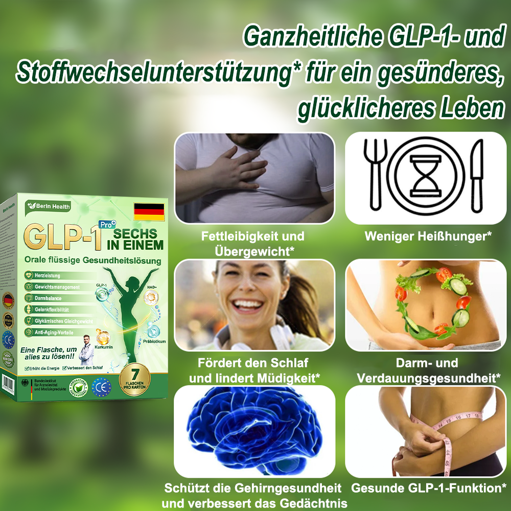 Berlin Health® GLP-1 Sechs-in-Eins Gesundheitslösung Orallösung (🌿 Nur einmal täglich – sichtbare Veränderungen in nur 7 Tagen) ✅ Geeignet für: Übergewicht, Diabetes und verschiedene Gesundheitsbedürfnisse