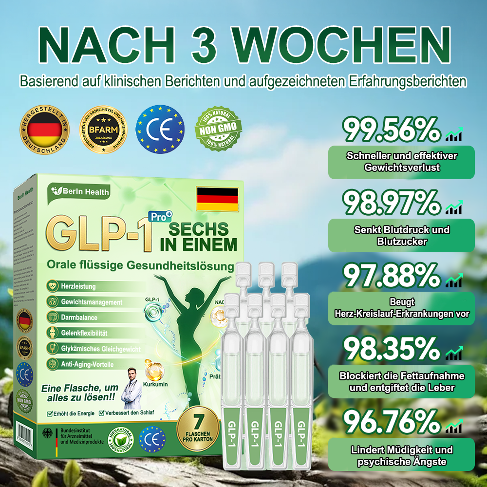 Berlin Health®  GLP-1 Sechs-in-Eins Gesundheitslösung Orallösung (🌿 Nur einmal täglich – sichtbare Veränderungen in nur 7 Tagen) ✅ Geeignet für: Übergewicht, Diabetes und verschiedene Gesundheitsbedürfnisse