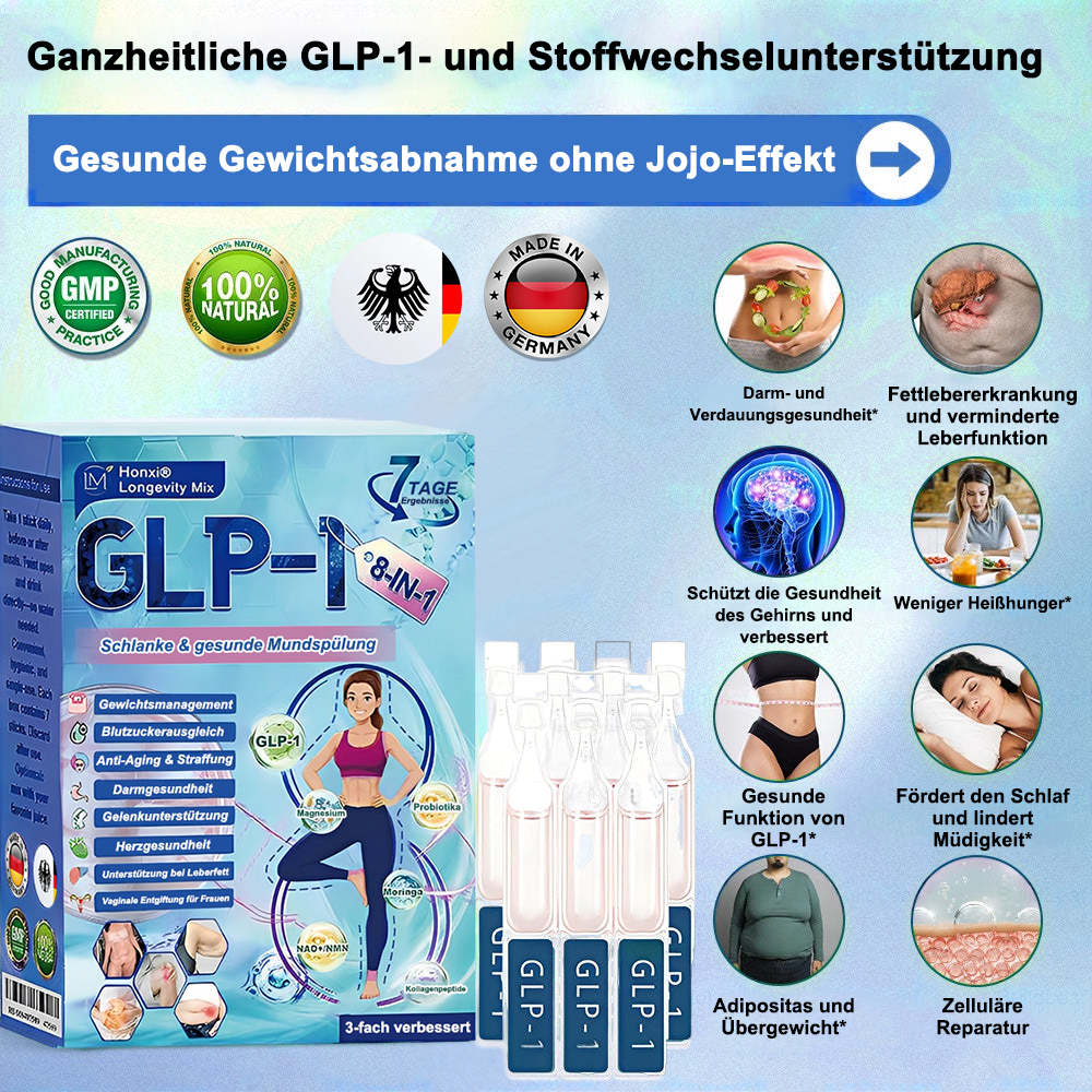 Offizieller Store | Honxi® Longevity GLP-1 8-in-1 Schlank & Gesund Lösung zum Einnehmen (Einmal täglich, sichtbare Ergebnisse in 7 Tagen) Unterstützt Adipositas, Herz-Kreislauf-Gesundheit, Diabetes, Schlafapnoe, Darmgesundheit