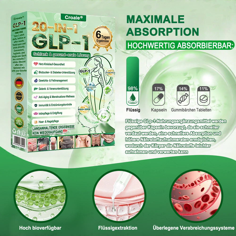 Neuerscheinung 🇩🇪｜Croaie® GLP-1 20-in-1 Slim & Health Oral Solution -Nur eine Dosis pro Tag, sichtbare Ergebnisse in nur 6 Tagen!Enthält 100 Milliarden aktive Probiotika (CFU). ✅ Unterstützt das Gewichtsmanagement, die Herzgesundheit