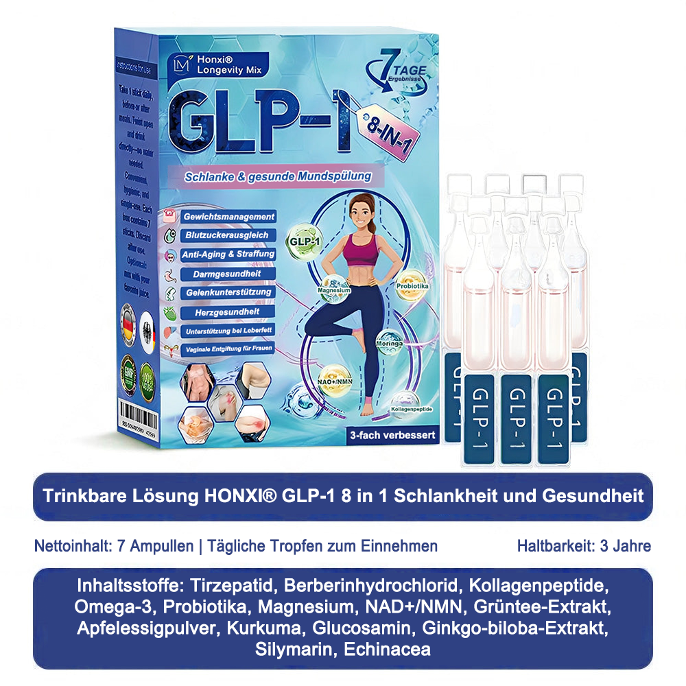 Offizieller Store | Honxi® Longevity GLP-1 8-in-1 Schlank & Gesund Lösung zum Einnehmen (Einmal täglich, sichtbare Ergebnisse in 7 Tagen) Unterstützt Adipositas, Herz-Kreislauf-Gesundheit, Diabetes, Schlafapnoe, Darmgesundheit