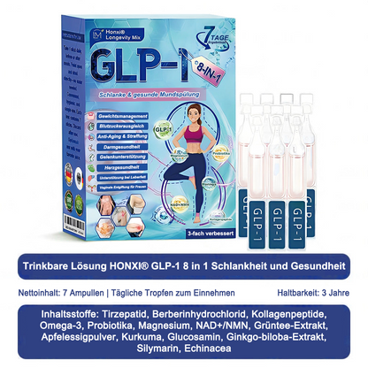 Offizieller Store | Honxi® Longevity GLP-1 8-in-1 Schlank & Gesund Lösung zum Einnehmen (Einmal täglich, sichtbare Ergebnisse in 7 Tagen) Unterstützt Adipositas, Herz-Kreislauf-Gesundheit, Diabetes, Schlafapnoe, Darmgesundheit