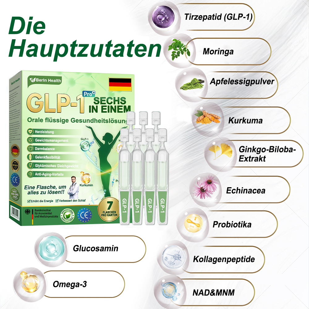 Berlin Health®  GLP-1 Sechs-in-Eins Gesundheitslösung Orallösung (🌿 Nur einmal täglich – sichtbare Veränderungen in nur 7 Tagen) ✅ Geeignet für: Übergewicht, Diabetes und verschiedene Gesundheitsbedürfnisse