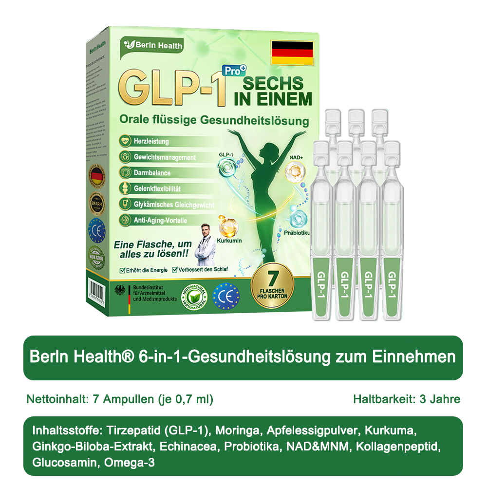 Berlin Health®  GLP-1 Sechs-in-Eins Gesundheitslösung Orallösung (🌿 Nur einmal täglich – sichtbare Veränderungen in nur 7 Tagen) ✅ Geeignet für: Übergewicht, Diabetes und verschiedene Gesundheitsbedürfnisse