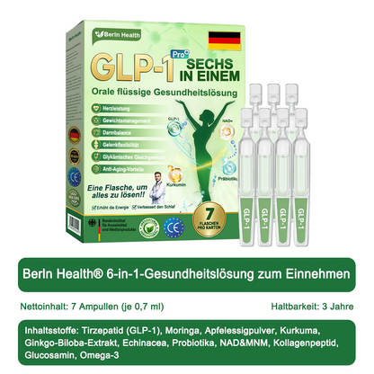 Berlin Health®  GLP-1 Sechs-in-Eins Gesundheitslösung Orallösung (🌿 Nur einmal täglich – sichtbare Veränderungen in nur 7 Tagen) ✅ Geeignet für: Übergewicht, Diabetes und verschiedene Gesundheitsbedürfnisse