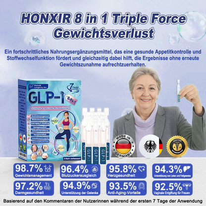 Offizieller Store | Honxi® Longevity GLP-1 8-in-1 Schlank & Gesund Lösung zum Einnehmen (Einmal täglich, sichtbare Ergebnisse in 7 Tagen) Unterstützt Adipositas, Herz-Kreislauf-Gesundheit, Diabetes, Schlafapnoe, Darmgesundheit